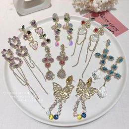 Chandelier en gros luxe coréen coréen bling cristal coeur long ramionnage drop-oreilles de goutte pour femmes élégantes pendentites bijoux