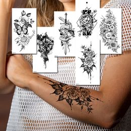 10pcs/pack sketch flower tattoo designs wholesale waterproof temporary tattoo sticker black compass forest triangle pattern sets