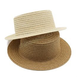 Simple DIY Summer Straw Sun Hat For Women Men Flat Wide Brim Beach Hats UV Protection Panama Hat