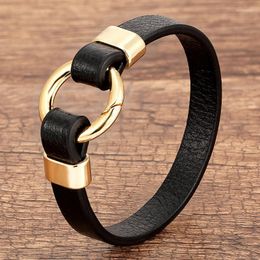 Charm Bracelets Trendy Genuine Leather Men's Jewelry Gold Metal Round Spring Clasp Simple Rope Bracelet For Women Male GiftsCharm Lars22