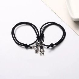 2Pcs Gelang Couple Astronot Attract Pasangan Bracelet Persahabatan Hitam Wanita Dan Pria Anyaman Tali Tangan Korea Fashion