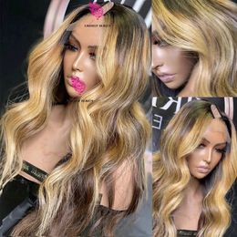 HighlightsHoney Blonde Brown V Part Wigs Loose Wave Unprocessed 100% Human Hair Ombre Golden Blond Middle U Shape Full End 30inches Full Machine Made