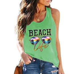 Cotton 100% Summer Women Camisole Casual Sleeveless Beach Letter Sunglasses Printed Female Fashion Loose Vests Vintage Tank Tops 220316