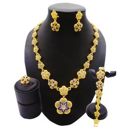 Earrings & Necklace Gold Jewellery Set Dubai African Bridal Gifts Wedding Ornament Flowers Shape Jewelry Sets For Women 24K 2022Earrings