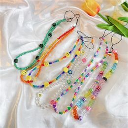 Keychains Trendy Colourful Acrylic Beads Mobile Phone Chain For Women Girls Cellphone Strap Anti-lost Lanyard Hanging Cord Jewellery Miri22