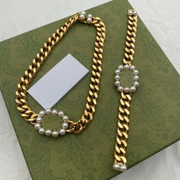 Designers Bracelet Chain Double G Letter Men Womens Luxury Jewellery Pearl Women Fashion Gold Bracelets Necklaces No Box