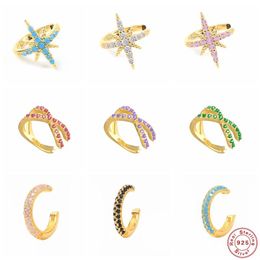 Clip-on & Screw Back S925 Sterling Silver Clip On Earring Colorful Micro Pave CZ No Piercing Fake Cartilage Korean Earcuff Pendientes Jewelr