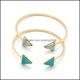 Bangle Bracelets Jewelry Personality Design Inlaid Textured Stone Women Simple Metal Geometric Triangle Bracelet Combination Temperament Wil
