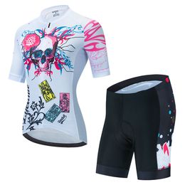 2024 Women's Fashion Skull Triathlon Cycling Jersey Short Sleeve MTB Maillot Bike Shirt Downhill Jersey Pro Team Tricota Mountain Bicycle Clothing