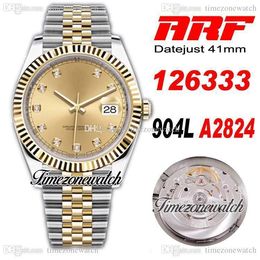 ARF 41 126333 ETA A2824 Automatic Mens Watch Two Tone Gold Champagne Diamonds Dial 904L JubileeSteel Bracelet With Warranty Card Super Edition Timezonewatch R02