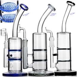 Heady Hookahs Blue glass Bongs with honeycomb turbine perc sidecar water pipe recycler oil rig with 18 mm joint