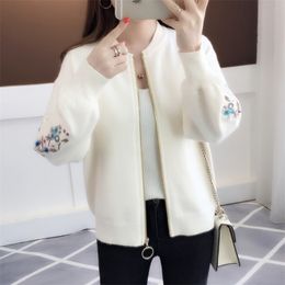 of new fund of 2019 autumn outfit embroidered with a han edition zipper sweater knit cardigan loose women's female T200319
