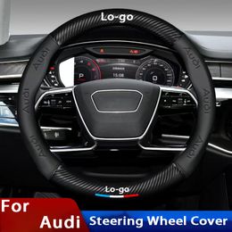Interior Modification For Audi A3 8P 8V A4 B8 B6 A5 Q5 Q3 Car Leather Badge Steering Wheel Cover Carbon Fibe Emblem Grip Cover