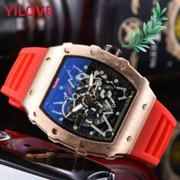 Classic Quartz Imported Movement Mens Watch 43mm Green Rubber Strap Clock Waterproof Designer Stainless Steel Case Sports Style Hollowed Out Design Wristwatch