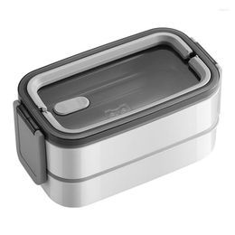 Dinnerware Sets Stainless Steel304 Nordic Style Lunch Box Portable Microwave Heating Student Adult Double Layer WhiteDinnerware