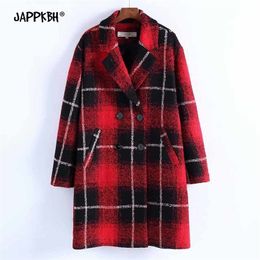 Vintage Double Breasted Plaid Woollen Jacket Women 2020 Casual Loose Long Suit Coat Female Autumn Winter Thick Outwear Clothes T200814