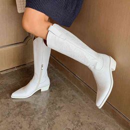 Boot Retro Embroidery Leather Knee High Boots Woman Thick Heels Warm Autumn Winter Knight Westren Sexy Shoes 221223