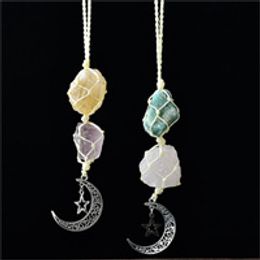 Moon Shape DIY Crystal Car Hanger Decor Critine with Amethyst or Aventurine with Clear Quartz Room Hanger Healing Meditation Gemstone