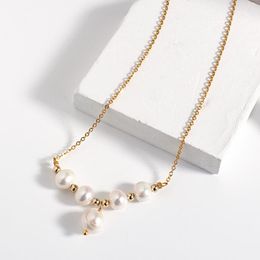 Chains Elegant Good Quality Natural Pearl Pendant Stainless Steel Necklace Gold Color Charm Chain For Women 2022