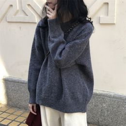 JXMYY Sen sweater women loose outer wear autumn and winter retro pullover lazy style soft milk blue sweater ins 210412