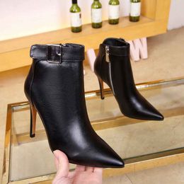 Design-ewome boots stiletto high heels fashion Genuine Leather dress shoes for birthday parties designer Pointed toes Suede BOOT