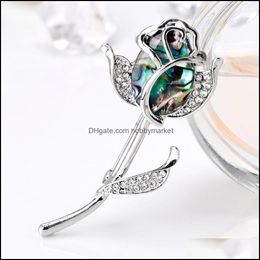 Pins Brooches Jewelry Rose Brooch Fashion Shell Crystal Embellish Flower For Women Wedding Cor Pins Drop Delivery 2021 Nqmdm