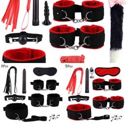 Nxy Bondage Bdsm Nylon Exotic Sex Products for Adults Games Gear Kits Handcuffs Toys Whip Gag Tail Plug Women Accessories 220419