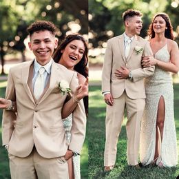 Beige Wedding Tuxedos Two Button Groom Dinner Formal Evening Suits Birthday Party Wear Blazer 2 Pieces