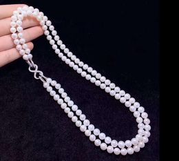 Chains 2row 8-9mm White Fresh Water Cultured Pearl Necklace 18"-19"Chains