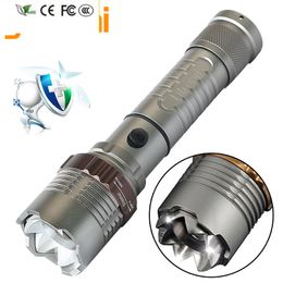 New LED Tactical Flashlight Zoomable Self Defence Torch XM-L T6 5 Mode Rechargeable Built in 18650 Battery Light Lantern