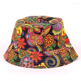 Wide Brim Hats Summer Women Floral Hat Bucket Sun Hunting Fishing Outdoor Cap Elob22