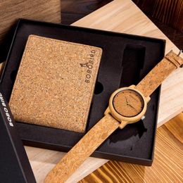 Wristwatches BIRD Gift Set Watch Wallet Box Wooden Wristwatch Cork Couple Women Quartz Movement Timepieces With Custom LogoWristwatches