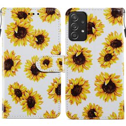 Sunflower Leather Wallet Phone Cases For Samsung A23 A33 A53 S22 Ultra Plus A13 5G 4G Flower Pineapple Luxury Leopard Butterfly Skull Marble Holder ID Card Flip Cover