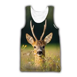 Plus-size S-6XL New Large Size Women's Round Collar Sleeveless Vest 3D Printed T-shirt Women's Summer Hunting Deer Short Sleeve Top 007