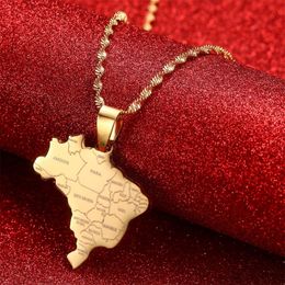 Pendant Necklaces Brazil Map With City Name Brasil Maps Jewellery GiftsPendant