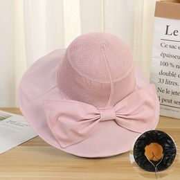 Women Summer Breathable Solid Hats Fashion Top Hollow Fisherman Hat Bow Vinyl Stitching Caps