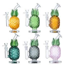 Pineapple Yellow Heady Glass Bong Hookahs Water Recycler Bubbler 5mm Thick Bongs Smoking Pipe Green Pipes Perc Dab Rigs Wax Rig Hookah With Bowl 14mm Female