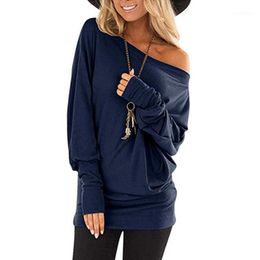 Women's T-Shirt Fitshinling One Shoulder Oversize T-Shirts For Women Batwing Sleeve Casual Spring Tops Tees Solid Long Female