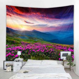 Bohemian Wall Tapestry Hanging Beautiful Flower World Natural Scenery Decorative J220804