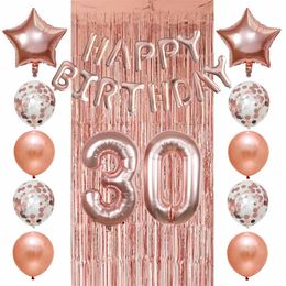 26pcs Birthday Party Balloon 18 20 30 40th Number Balloon adult Birthday Party Decoration Letter Confetti Rose Gold Rain curtain T200526