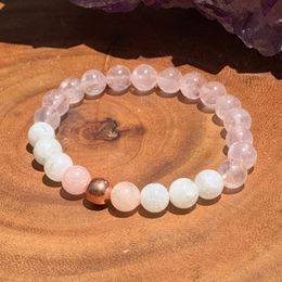 MG1460 Strand Madagascar Rose Quartz Moonstone Bracelet Unconditional Love Goddess Bracelet Yoga Meditation Wrist Mala Bracelets Mom Wife Gift