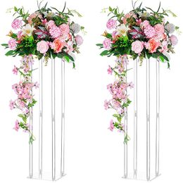 decoration Luxury Transparent Square centerpiece wedding Flower Stand Clear Acrylic Flowers Stands For Wedding 0061