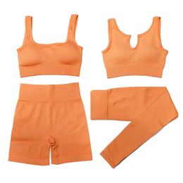 Yoga Outfit Ribbed Seamless Set Women Sports Suits Gym Clothing Bra High Waist Leggings Shorts Workout Sets Fitness SportswearYoga