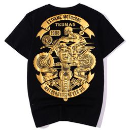 Men's T-Shirts Motorcycle Riding Short Sleeve Round Neck Casual T-shirt Summer Fashion Motor Biker Skull Print Cotton Tee Shirt