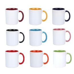 320ml Sublimation Blank Ceramic Mug Internal Color Heat Transfer Coffee Cup Household Handle Water Cups