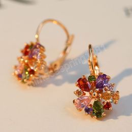 Colour Romantic Lovely Clear Crystal Flower Dangle Earrings For Women Convenient Simple Copper Zirconia For Bridal Wedding Jewellery