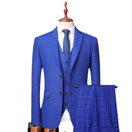 Boutique Blazer Vest Trousers Men's Italian Style Fashion Business Elegant Gentleman Plaid Slim Casual Dress 3-piece Set 220815