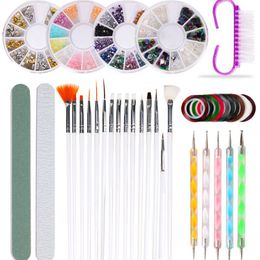 Nail Art Kits Manicure Brushes Dotting Pen Art Decoration Foils Pedicure Sanding Files Kit Tools