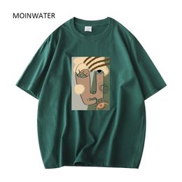 MOINWATER Women Abstract Pattern Tshirts Lady Cotton Green Summer Tees Lady Khaki Short Sleeve Streetwear Tops MT21027 220422
