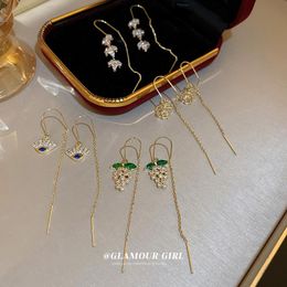 Dangle & Chandelier Minar Exaggerated 3 Designs Shiny CZ Zircon Long Tassel Earring For Women Gold Colour Copper Leaves Drop Earrings Oorbell